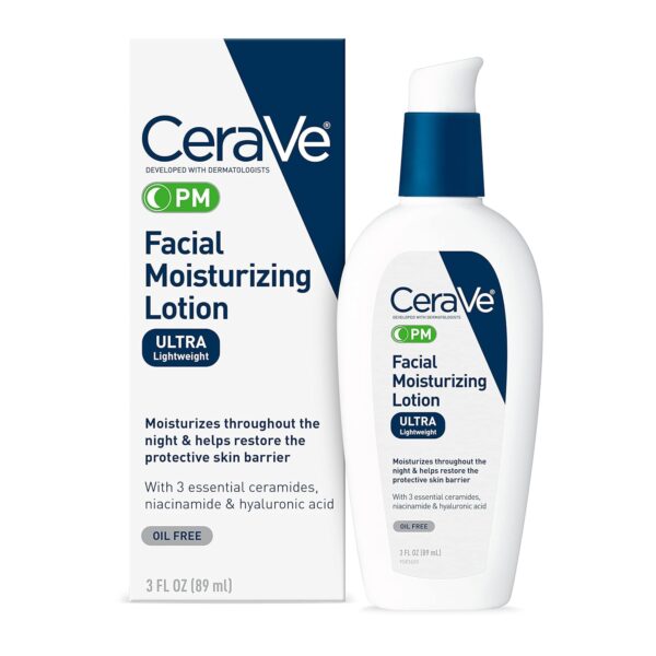 CeraVe PM Facial Moisturizing Lotion, Night Cream with Hyaluronic Acid and Niacinamide,