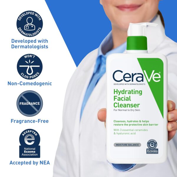 CeraVe Hydrating Facial Cleanser, Moisturizing Face Wash For Dry Skin, Hyaluronic Acid + Ceramides - Image 6